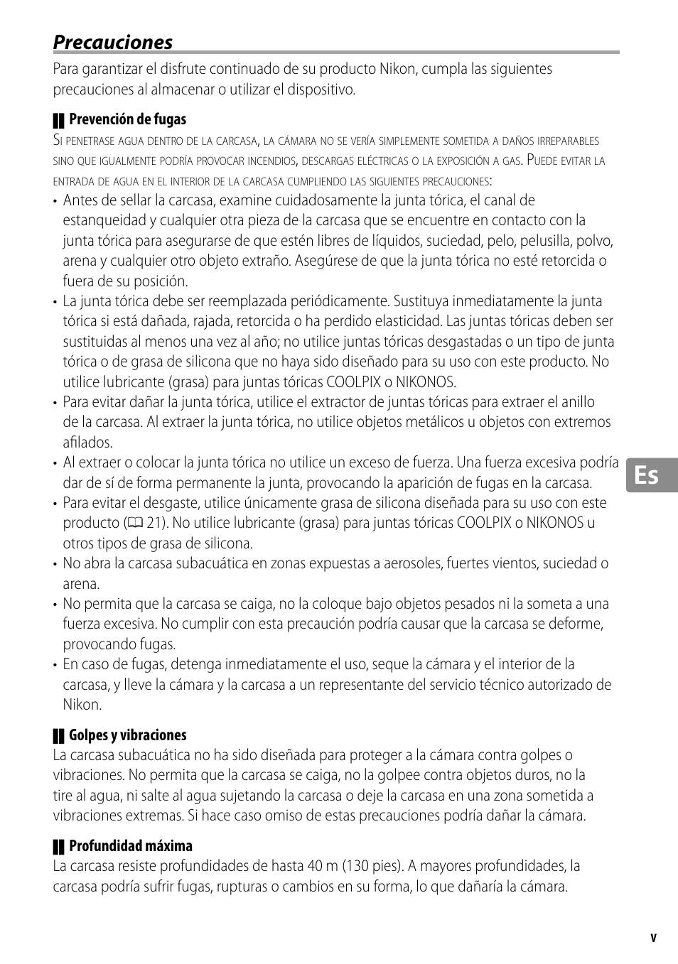 Precauciones | Nikon WP-N2 User Manual | Page 121 / 260