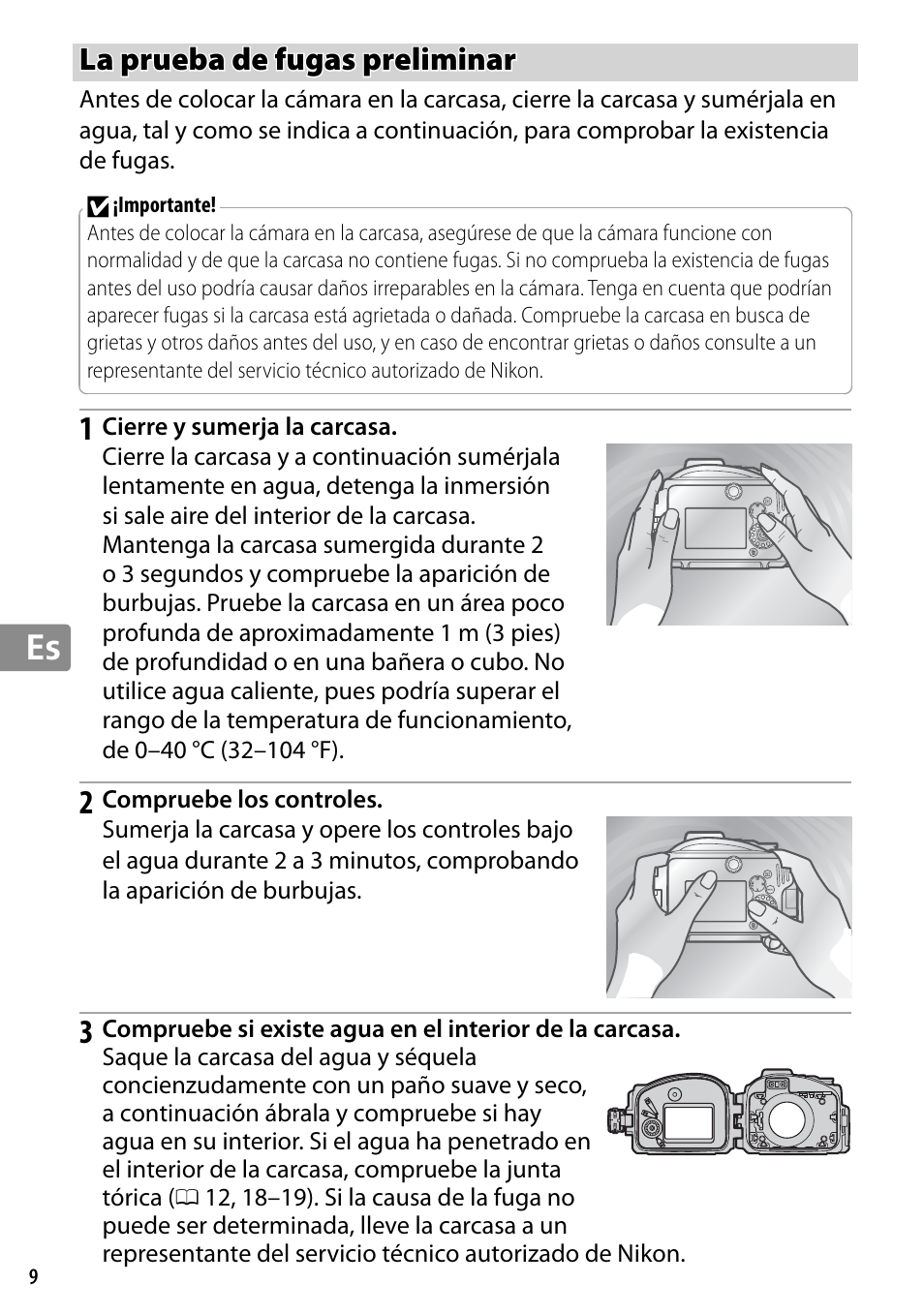 La prueba de fugas preliminar | Nikon WP-N2 User Manual | Page 132 / 260