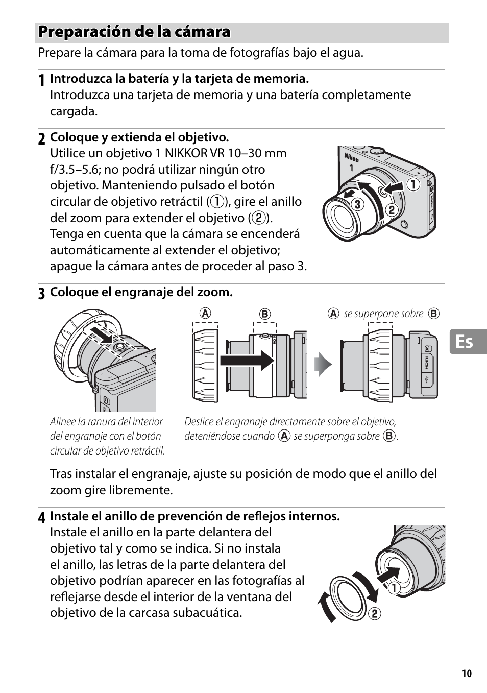 Preparación de la cámara | Nikon WP-N2 User Manual | Page 133 / 260