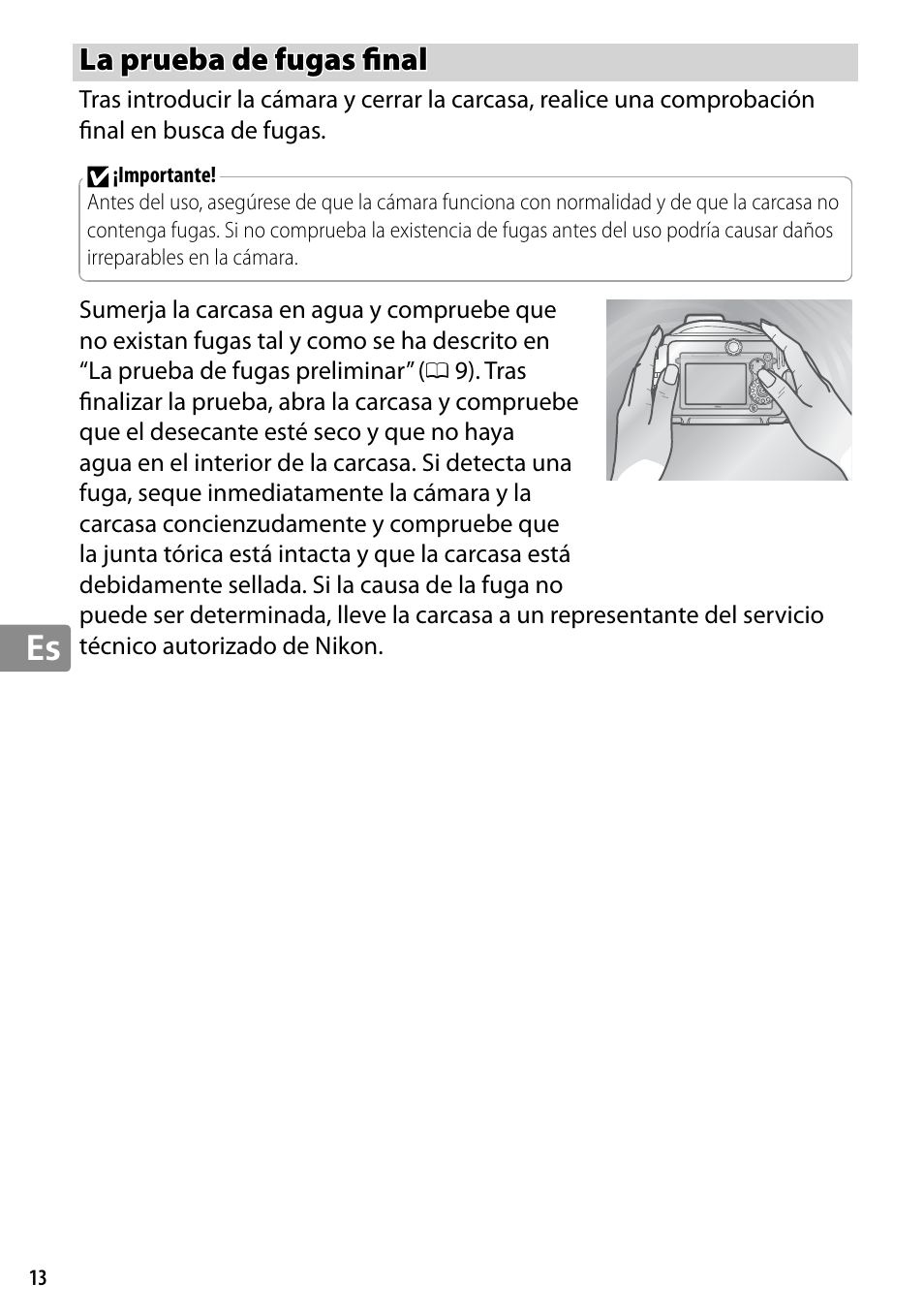 La prueba de fugas final, La prueba de fugas fi nal | Nikon WP-N2 User Manual | Page 136 / 260