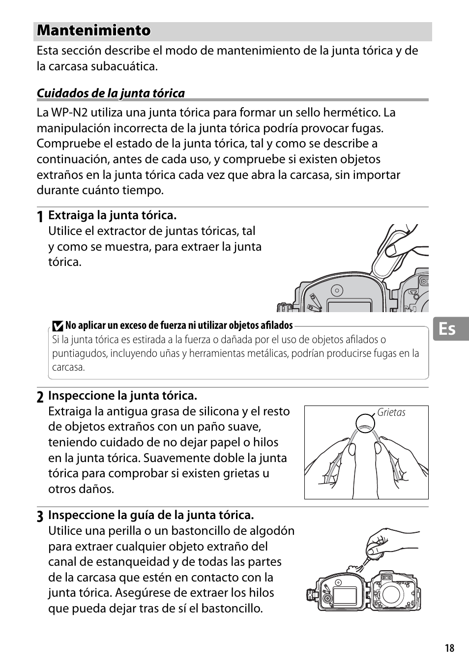 Mantenimiento, Cuidados de la junta tórica | Nikon WP-N2 User Manual | Page 141 / 260