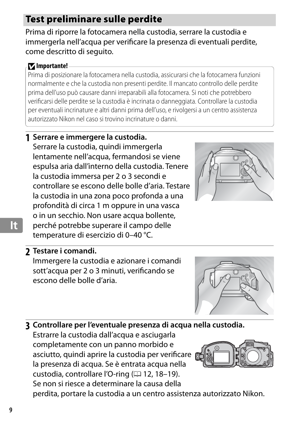 Test preliminare sulle perdite | Nikon WP-N2 User Manual | Page 160 / 260