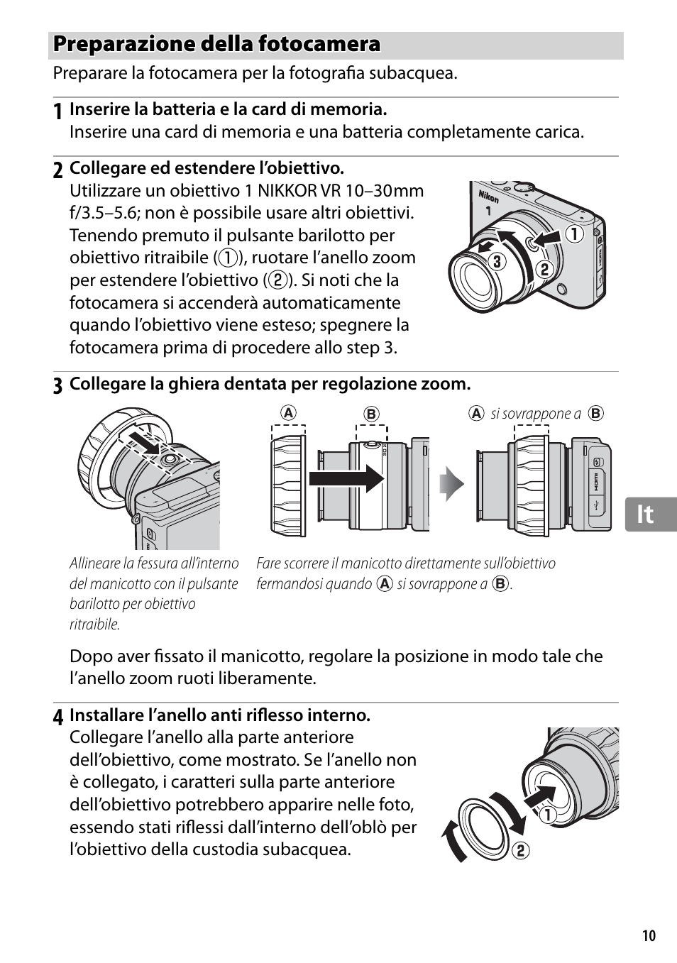 Preparazione della fotocamera | Nikon WP-N2 User Manual | Page 161 / 260