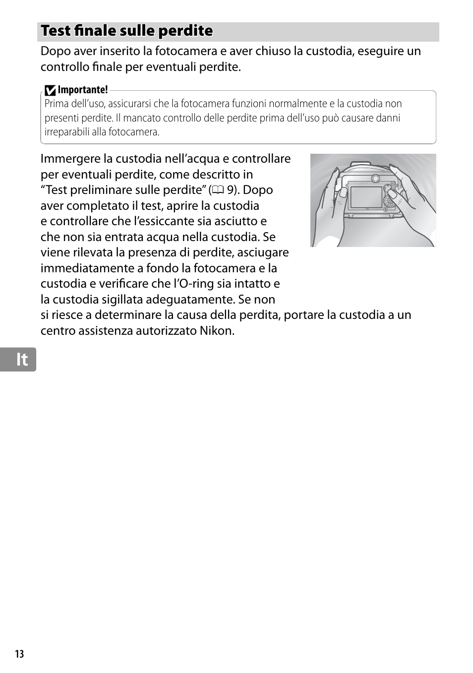 Test finale sulle perdite, Test fi nale sulle perdite | Nikon WP-N2 User Manual | Page 164 / 260