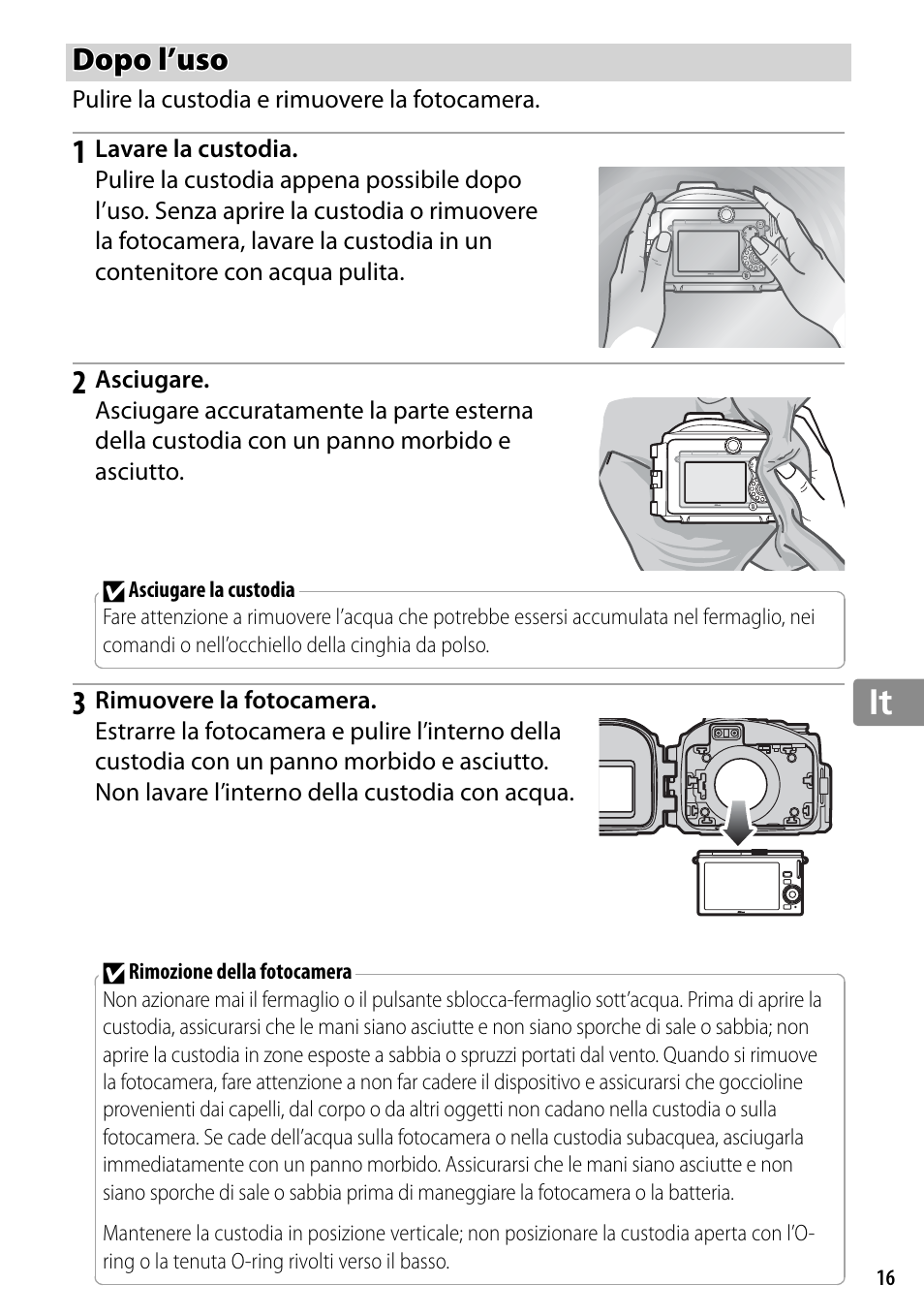 Dopo l’uso | Nikon WP-N2 User Manual | Page 167 / 260