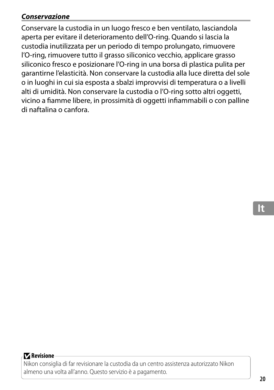 Conservazione | Nikon WP-N2 User Manual | Page 171 / 260