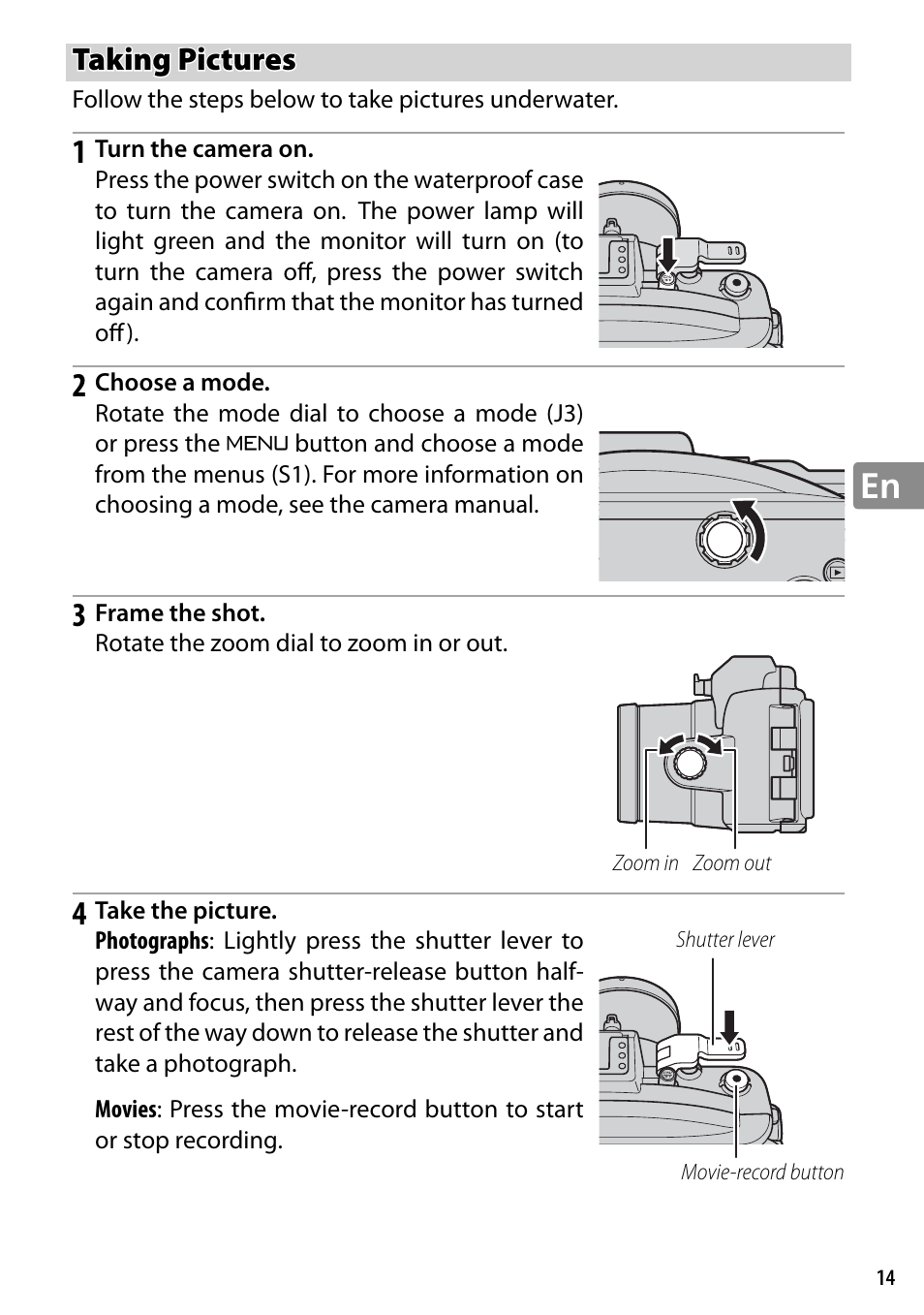 Taking pictures | Nikon WP-N2 User Manual | Page 53 / 260