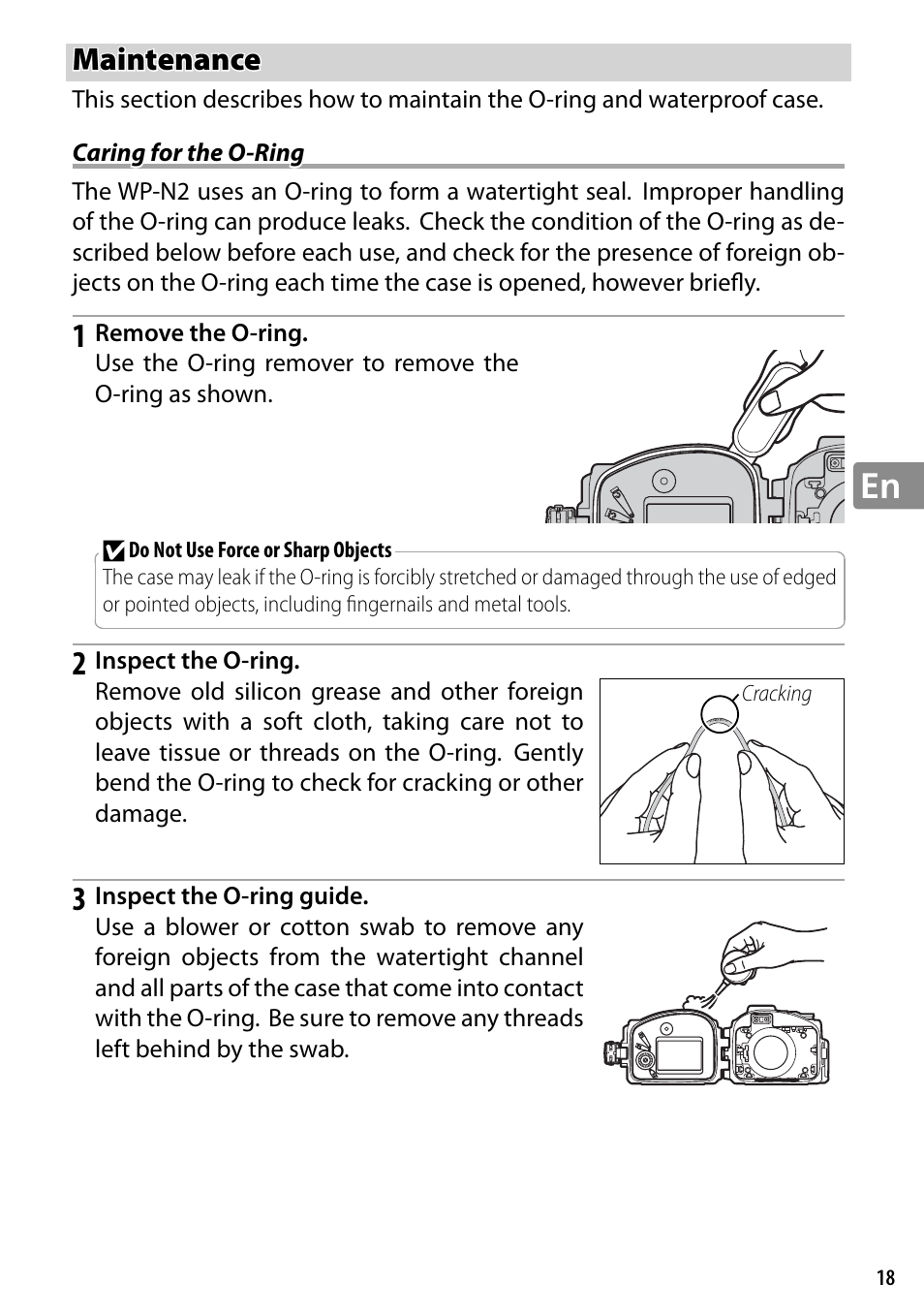 Maintenance, Caring for the o-ring | Nikon WP-N2 User Manual | Page 57 / 260