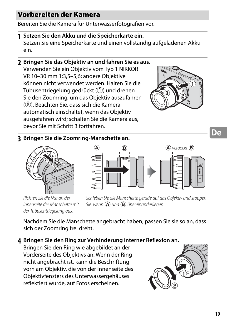 Vorbereiten der kamera | Nikon WP-N2 User Manual | Page 77 / 260