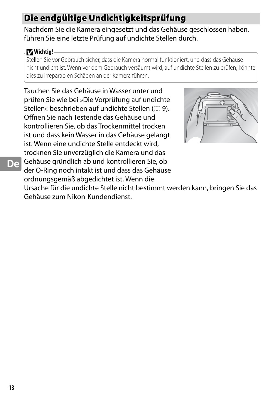 Die endgültige undichtigkeitsprüfung | Nikon WP-N2 User Manual | Page 80 / 260