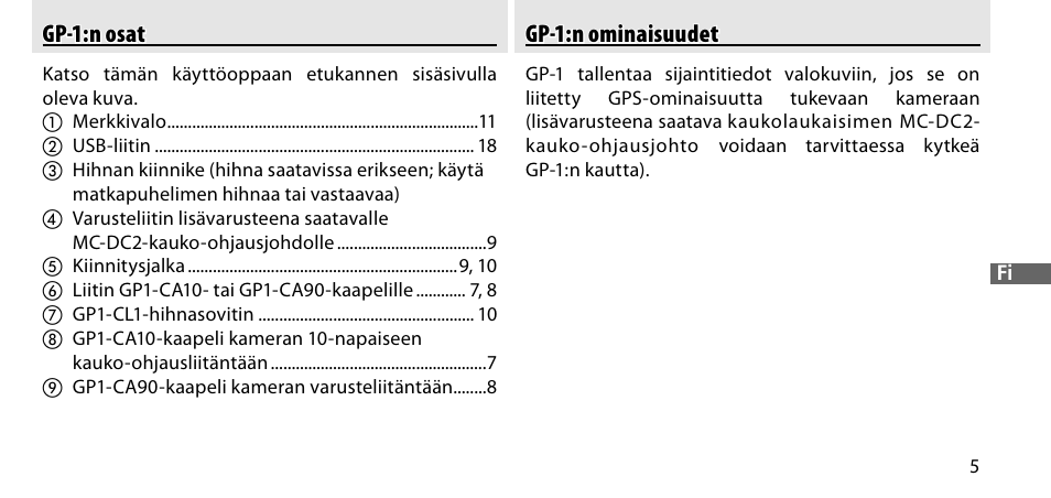 Gp-1:n osat, Gp-1:n ominaisuudet | Nikon GP-1-DSLR User Manual | Page 115 / 418