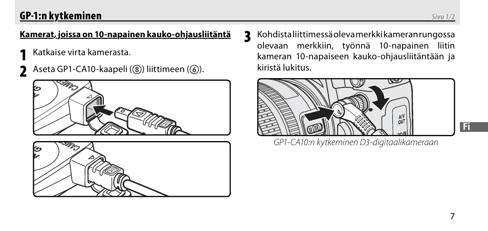 Gp-1:n kytkeminen | Nikon GP-1-DSLR User Manual | Page 117 / 418