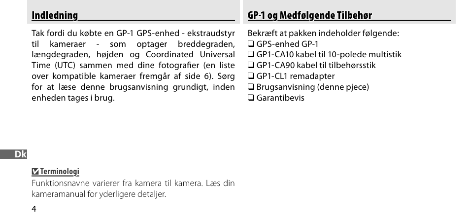 Indledning, Gp-1 og medfølgende tilbehør | Nikon GP-1-DSLR User Manual | Page 150 / 418