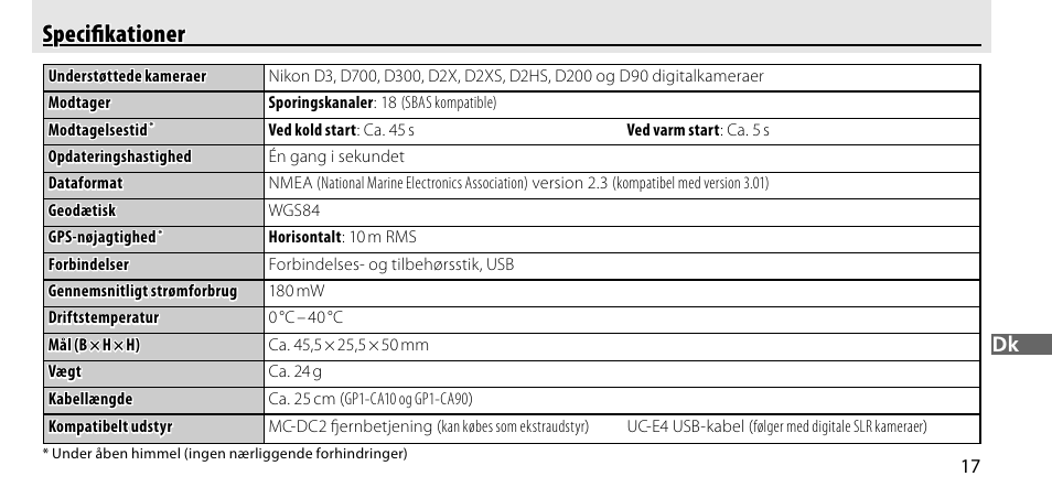 Specifikationer, Speciﬁ kationer | Nikon GP-1-DSLR User Manual | Page 163 / 418