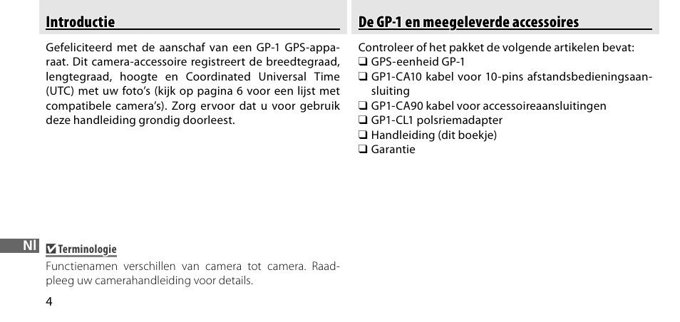 Introductie, De gp-1 en meegeleverde accessoires | Nikon GP-1-DSLR User Manual | Page 168 / 418