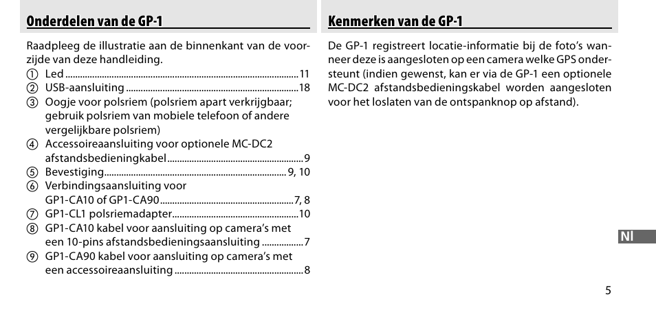 Onderdelen van de gp-1, Kenmerken van de gp-1 | Nikon GP-1-DSLR User Manual | Page 169 / 418