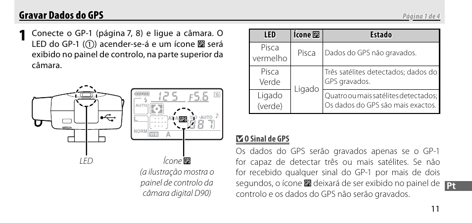 Gravar dados do gps, Gravar dados do gps gravar dados do gps | Nikon GP-1-DSLR User Manual | Page 193 / 418