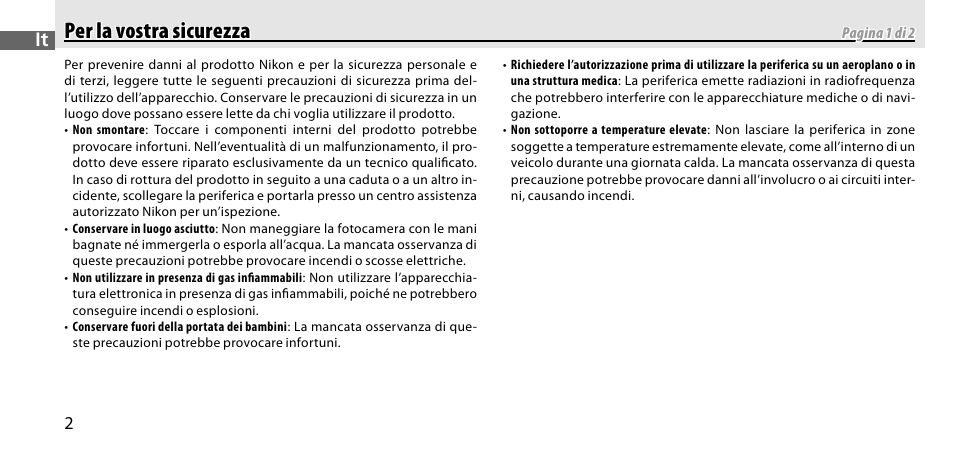 Per la vostra sicurezza, Per la vostra sicurezza per la vostra sicurezza | Nikon GP-1-DSLR User Manual | Page 202 / 418