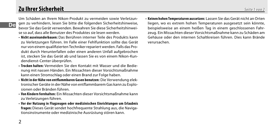 Zu ihrer sicherheit, Zu ihrer sicherheit zu ihrer sicherheit | Nikon GP-1-DSLR User Manual | Page 22 / 418