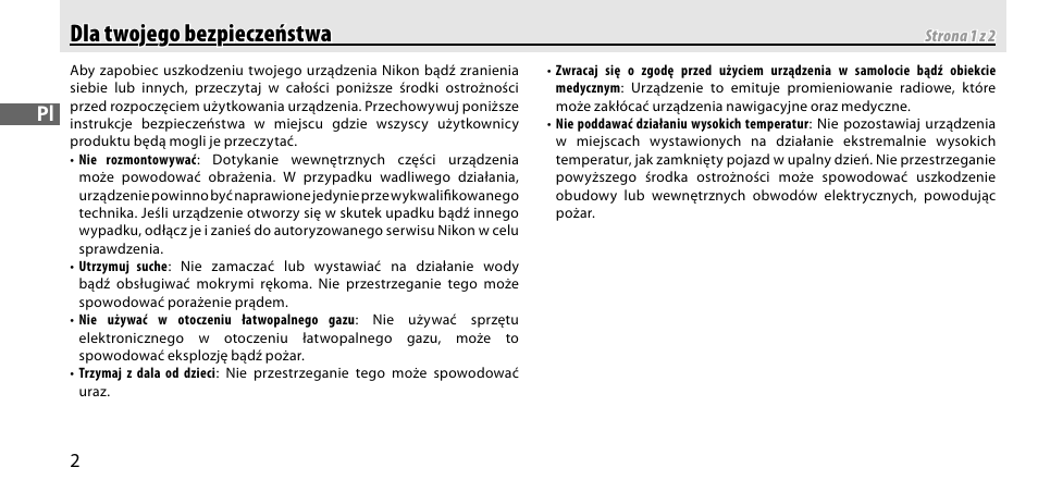 Dla twojego bezpieczeństwa | Nikon GP-1-DSLR User Manual | Page 238 / 418