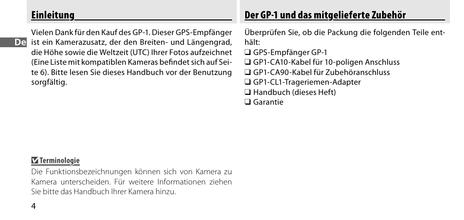Einleitung, Der gp-1 und das mitgelieferte zubehör | Nikon GP-1-DSLR User Manual | Page 24 / 418