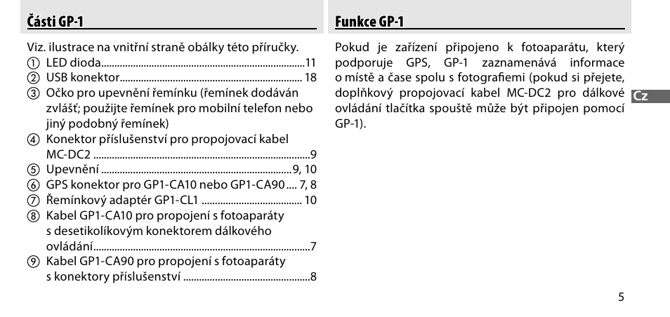 Části gp-1, Funkce gp-1 | Nikon GP-1-DSLR User Manual | Page 259 / 418