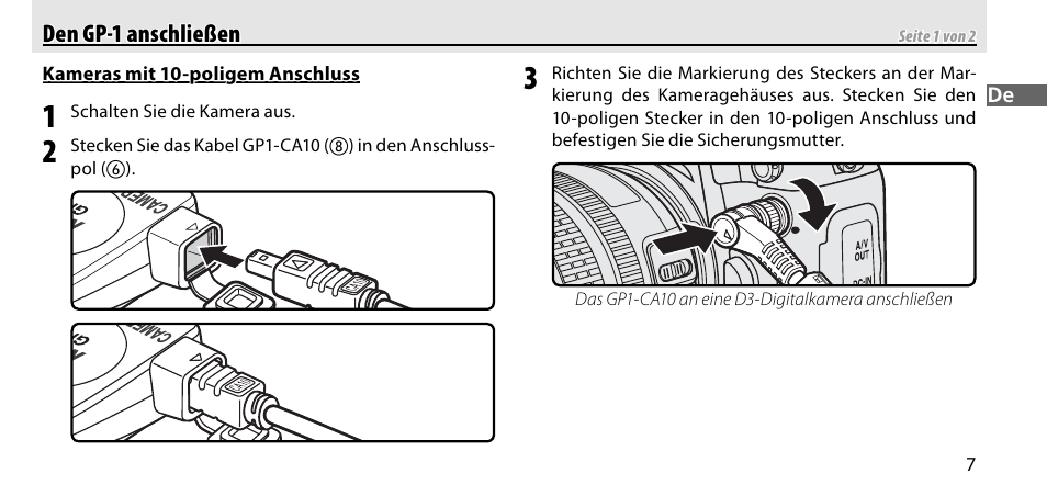 Den gp-1 anschließen | Nikon GP-1-DSLR User Manual | Page 27 / 418