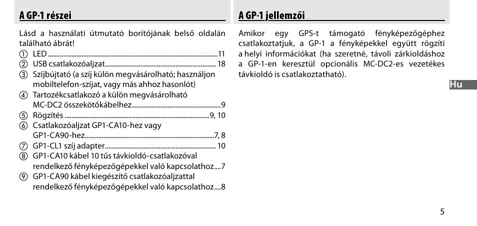 A gp-1 részei, A gp-1 jellemzői | Nikon GP-1-DSLR User Manual | Page 277 / 418