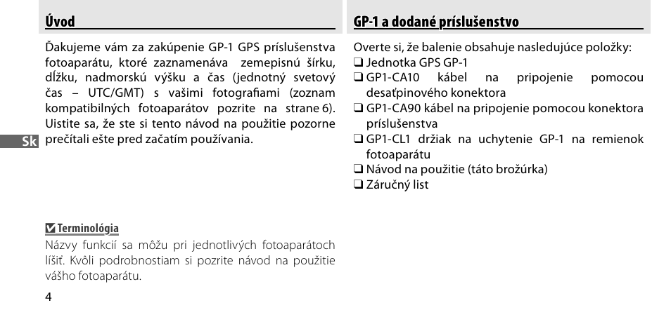 Úvod, Gp-1 a dodané príslušenstvo | Nikon GP-1-DSLR User Manual | Page 294 / 418