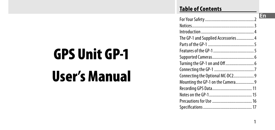Gps unit gp-1 user’s manual | Nikon GP-1-DSLR User Manual | Page 3 / 418
