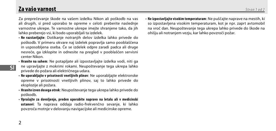 Za vašo varnost, Za vašo varnost za vašo varnost | Nikon GP-1-DSLR User Manual | Page 310 / 418
