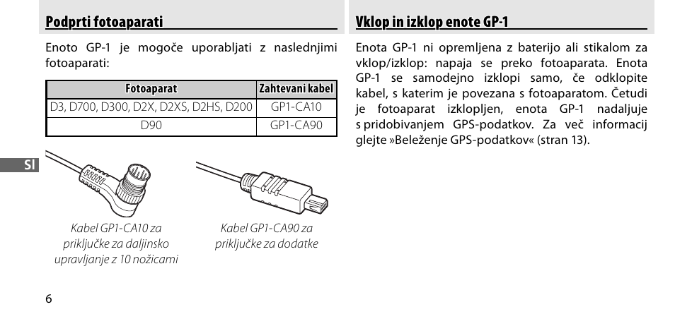 Podprti fotoaparati, Vklop in izklop enote gp-1 | Nikon GP-1-DSLR User Manual | Page 314 / 418