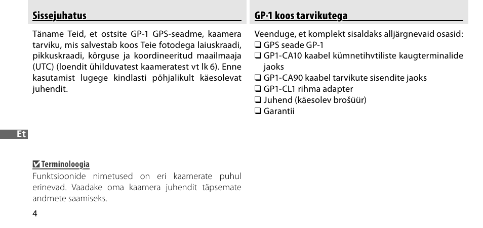 Sissejuhatus, Gp-1 koos tarvikutega | Nikon GP-1-DSLR User Manual | Page 330 / 418