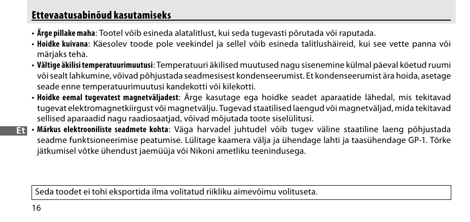 Ettevaatusabinõud kasutamiseks | Nikon GP-1-DSLR User Manual | Page 342 / 418
