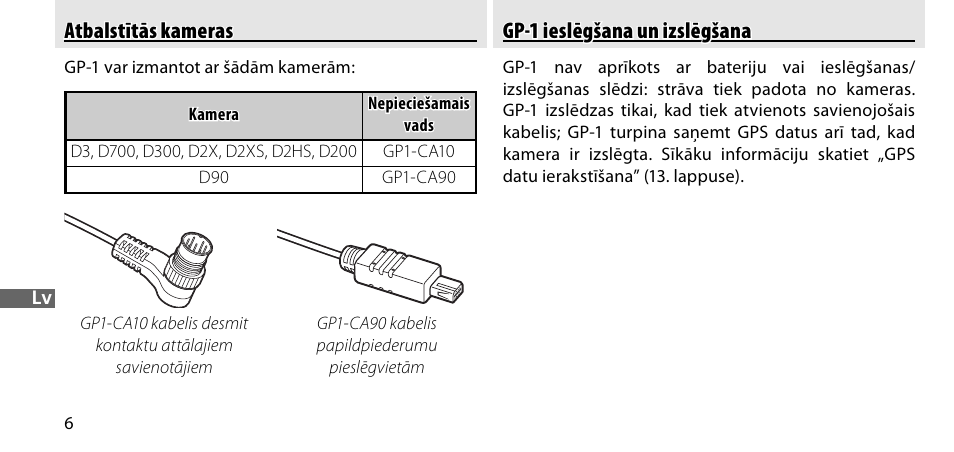 Atbalstītās kameras, Gp-1 ieslēgšana un izslēgšana | Nikon GP-1-DSLR User Manual | Page 350 / 418