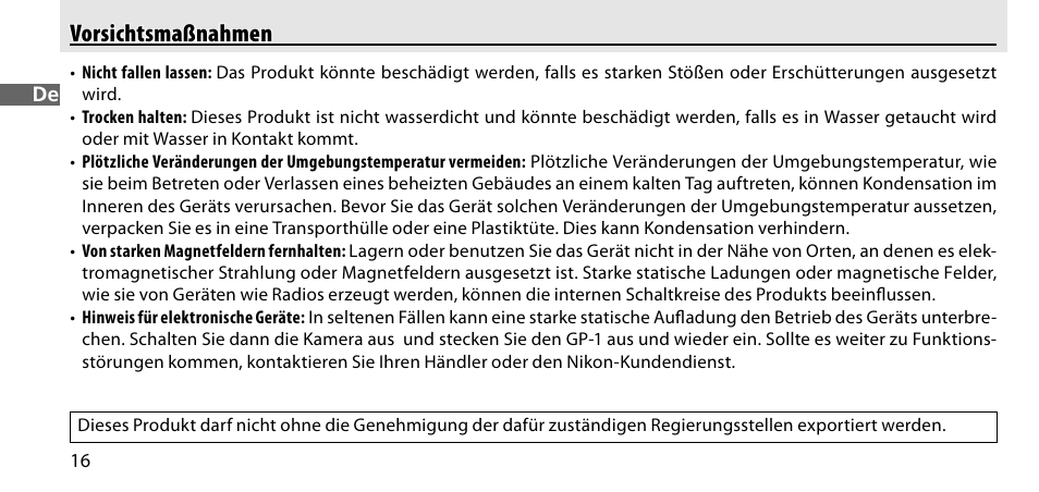Vorsichtsmaßnahmen | Nikon GP-1-DSLR User Manual | Page 36 / 418