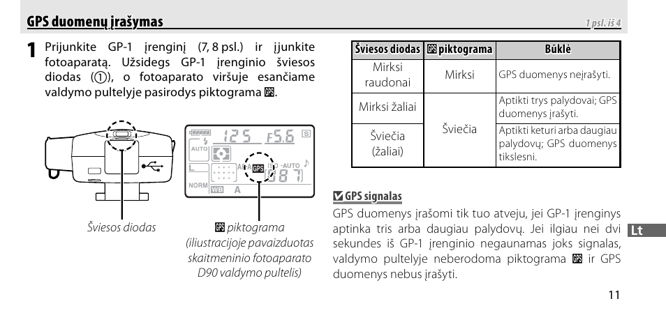 Gps duomenų įrašymas, Gps duomenų įrašymas gps duomenų įrašymas | Nikon GP-1-DSLR User Manual | Page 373 / 418