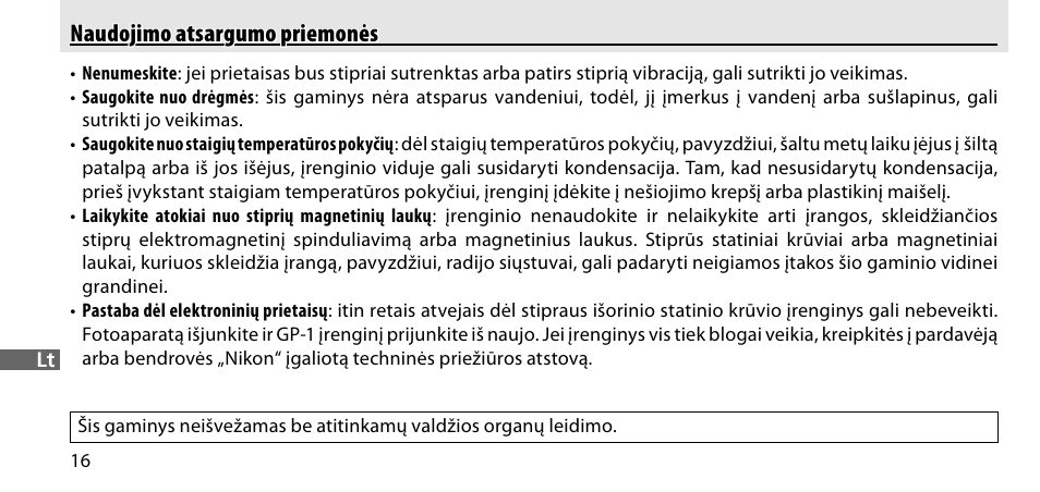 Naudojimo atsargumo priemonės | Nikon GP-1-DSLR User Manual | Page 378 / 418