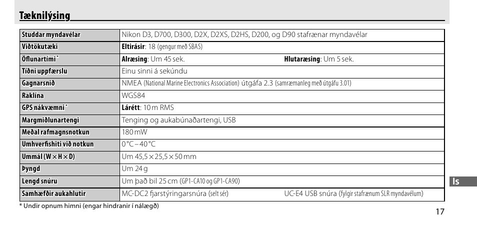 Tæknilýsing | Nikon GP-1-DSLR User Manual | Page 397 / 418