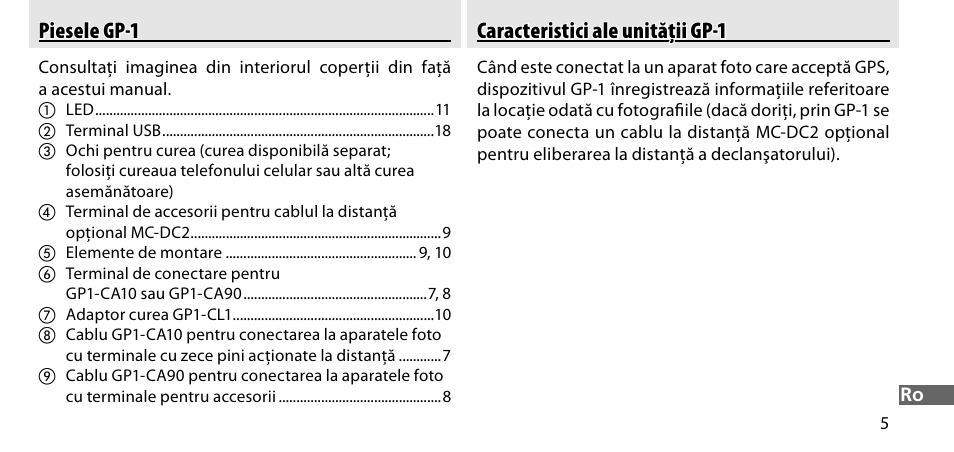 Piesele gp-1, Caracteristici ale unităţii gp-1 | Nikon GP-1-DSLR User Manual | Page 403 / 418