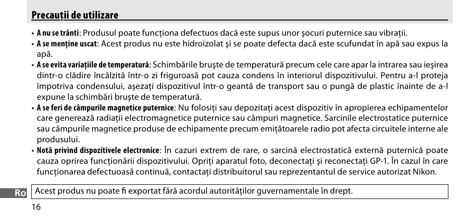 Precauţii de utilizare | Nikon GP-1-DSLR User Manual | Page 414 / 418