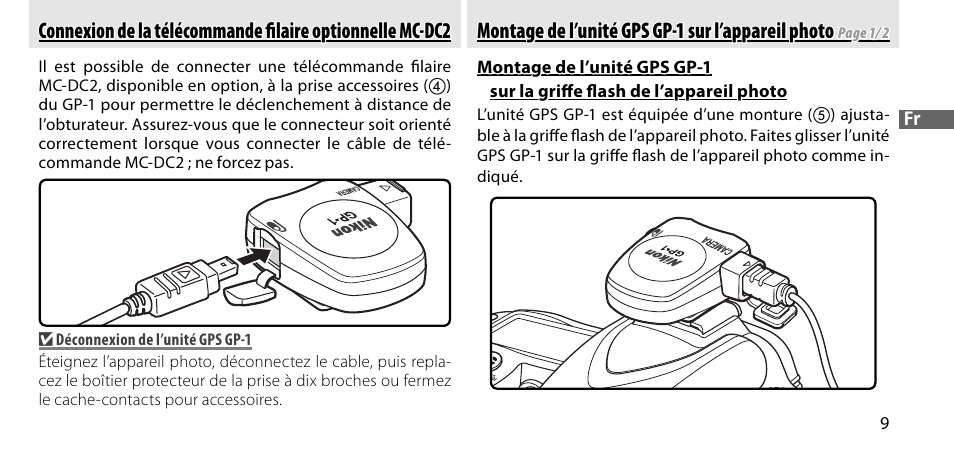 Montage de l’unité gps gp-1 sur l’appareil photo | Nikon GP-1-DSLR User Manual | Page 47 / 418