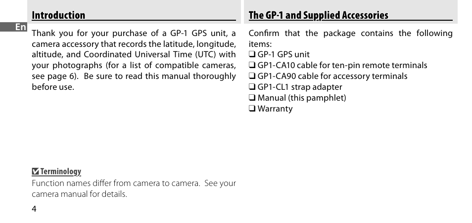 Introduction, The gp-1 and supplied accessories | Nikon GP-1-DSLR User Manual | Page 6 / 418