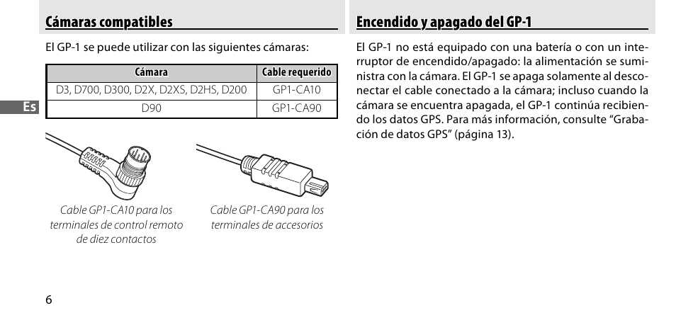 Cámaras compatibles, Encendido y apagado del gp-1 | Nikon GP-1-DSLR User Manual | Page 62 / 418