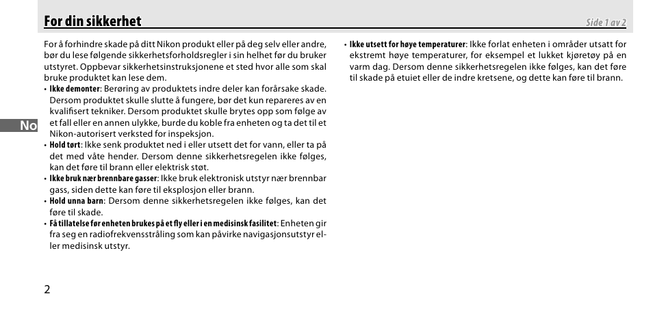 For din sikkerhet, For din sikkerhet for din sikkerhet | Nikon GP-1-DSLR User Manual | Page 76 / 418