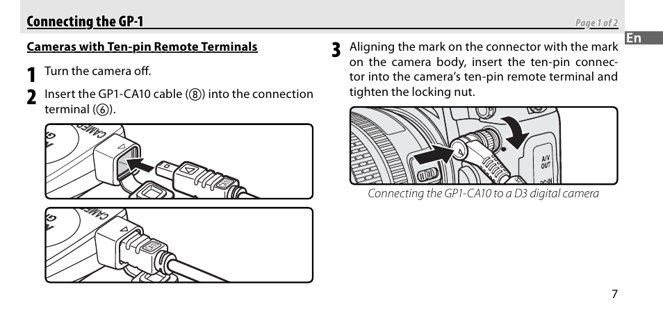 Connecting the gp-1 | Nikon GP-1-DSLR User Manual | Page 9 / 418