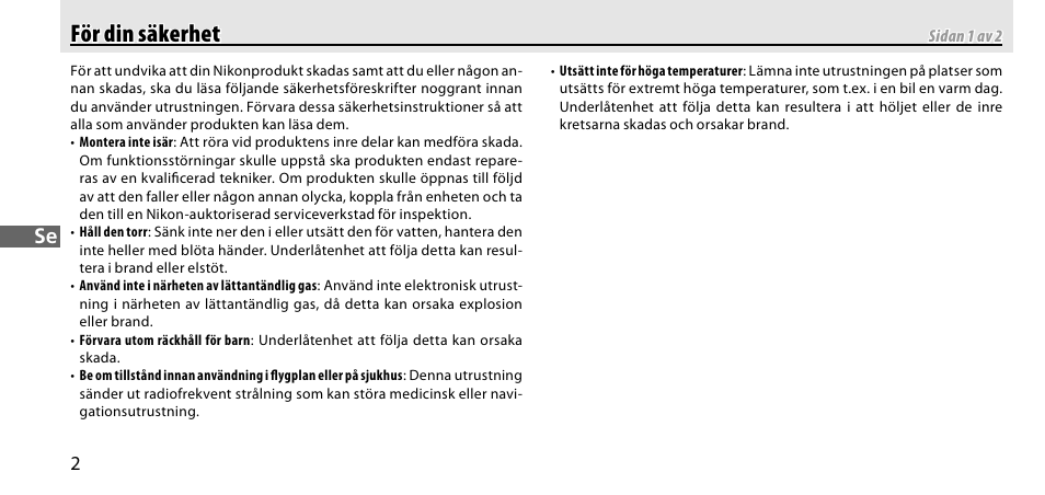 För din säkerhet, För din säkerhet för din säkerhet | Nikon GP-1-DSLR User Manual | Page 94 / 418