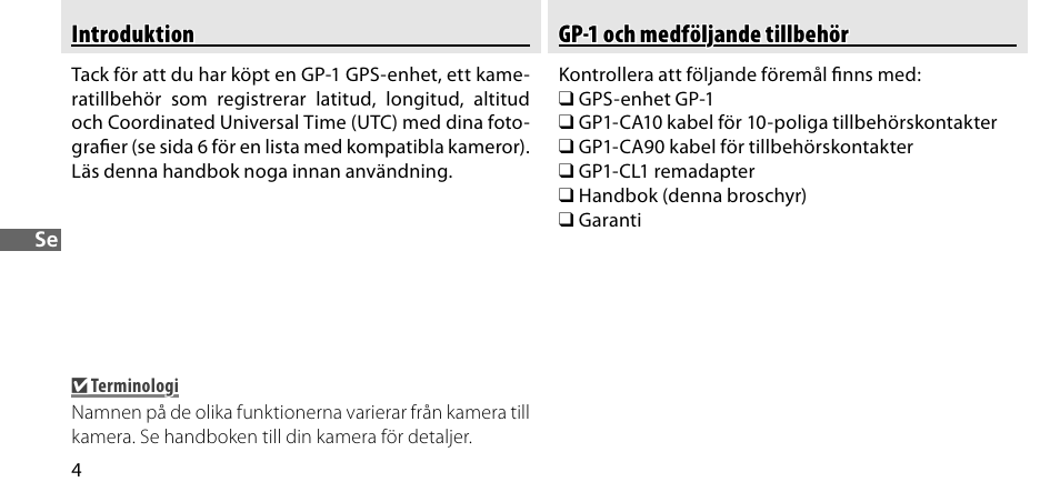 Introduktion, Gp-1 och medföljande tillbehör | Nikon GP-1-DSLR User Manual | Page 96 / 418