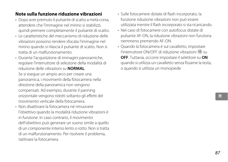 Note sulla funzione riduzione vibrazioni | Nikon 18-200mm-f-35-56G-ED-AF-S-VR-II-DX User Manual | Page 87 / 148