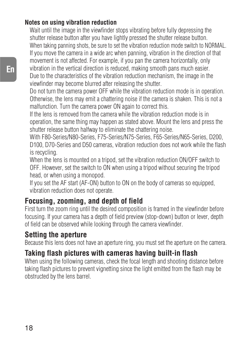 Focusing, zooming, and depth of field, Setting the aperture | Nikon 70-200mm-f-28G-ED-IF-AF-S-VR-Zoom-Nikko User Manual | Page 18 / 72